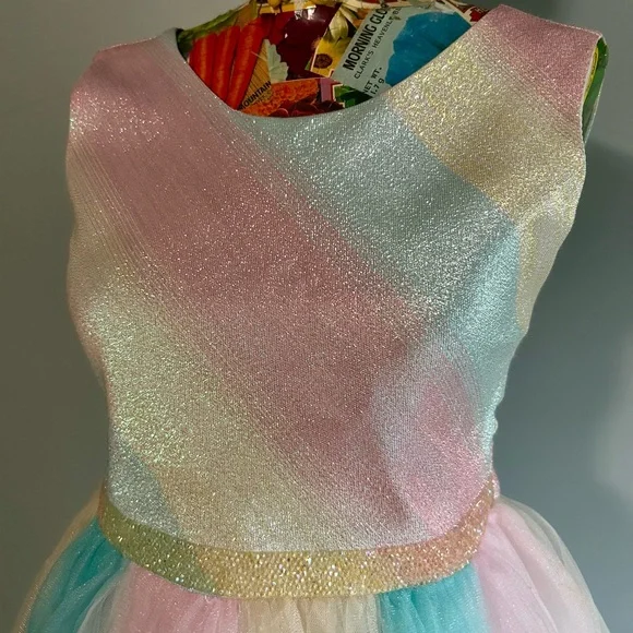 Bonnie Jean Girls Shimmering Pastel Rainbow Sleeveless Dress - Picture 5 of 12